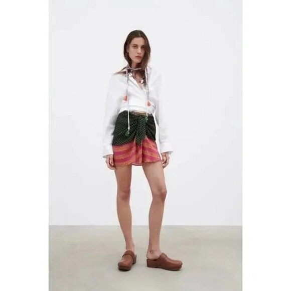 NWOT Zara multicolour dual print boho-inspired mini skirt w/ trim accent, XS - Picture 8 of 16